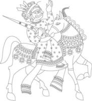 inquiet et son armée, peinture murale, rajasthan en inde. dans le style folklorique kalamkari. de l'art vecteur