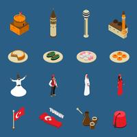 Collection d&#39;icônes de symboles touristiques isométriques Turquie vecteur