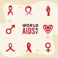 neuf icônes de la journée mondiale du sida vecteur