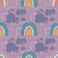 modèle sans couture avec des arcs-en-ciel, des nuages et des étoiles. joli motif sans fin pour les textiles pour enfants dans un style organique dessiné à la main. illustration vectorielle dans un style plat. vecteur