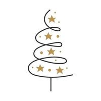 arbre de noël avec décoration étoiles nouvel an élégant décor hiver vacances carte de voeux conception vecteur ligne art doodle illustration