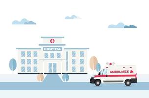 voiture d'urgence d'ambulance sur la route de l'hôpital. design plat de concept médical. illustration vectorielle. vecteur