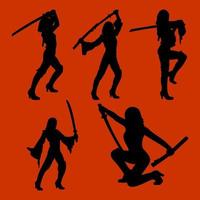 un ensemble de silhouettes de femmes tenant une épée