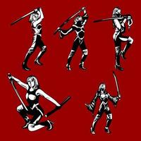 un ensemble d'illustrations de logos d'une femme tenant une épée vecteur