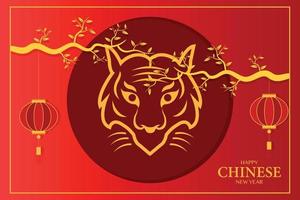joyeux nouvel an chinois avec arbre lanterne et vecteur de tigre
