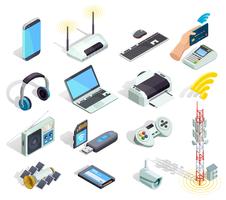 Ensemble d&#39;icônes isométrique de dispositifs de technologie sans fil vecteur