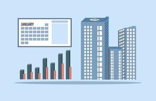 événement de calendrier vectoriel effet janvier, création d'entreprise et diagramme de progression du marché de l'investissement