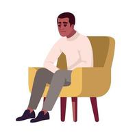 homme en fauteuil semi plat couleur rvb illustration vectorielle. gars se sentant mal à l'aise. personne pensive sur chaise. interviewé. consultation de psychologie. personnage de dessin animé isolé sur fond blanc vecteur