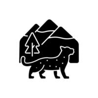 icône de glyphe noir léopard des neiges. animal sauvage vivant au Népal. prédateur de l'écosystème himalayen. les espèces menacées. zones de haute montagne. symbole de silhouette sur un espace blanc. illustration vectorielle isolée vecteur