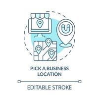 choisissez l'emplacement de l'entreprise dans l'icône du concept de l'application. marquer sur la carte pour le confort des clients. rendre l'illustration de la ligne mince de l'idée abstraite visible. dessin de couleur de contour isolé de vecteur. trait modifiable vecteur