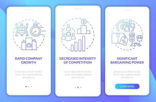 avantages de croissance externe écran de page d'application mobile d'intégration à dégradé bleu. Procédure pas à pas en 3 étapes avec des instructions graphiques avec des concepts. modèle vectoriel ui, ux, gui avec illustrations linéaires en couleurs