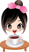 fille café boisson vecteur dessin animé clipart kawaii