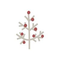 arbre du nouvel an dans le style de dessin d'art vectoriel scandinave doodle. arbre de noël décoré de boules rouges. illustration de design minimaliste isolé sur fond blanc