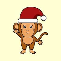 conception d'illustration de singe portant un chapeau de père noël vecteur