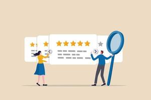 L'équipe de gestion de la réputation surveille l'évaluation des commentaires en ligne pour améliorer le classement positif de la marque et gagner la confiance des clients, l'équipe marketing surveille et analyse la notation des étoiles pour augmenter la satisfaction. vecteur