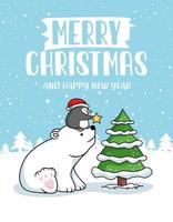 carte de joyeux noël ours polaire et pingouin
