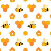 Abeille miel modèle sans couture impression textile plat illustration amusante pour les enfants fleur de propolis orange vecteur coloré