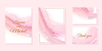 ensemble de peinture aquarelle abstraite fond brosse texture rose et blanc carte de visite invitation de mariage modèle flyer bannière affiche illustration vectorielle vecteur