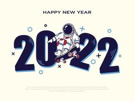 bonne année 2022 avec skate astronaute vecteur