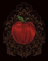 illustration pomme rouge avec ornement de gravure vecteur