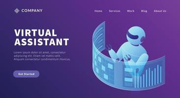 concept de robot assistant virtuel pour faire la liste et les informations de données de graphique pour le modèle de site Web ou la page d'accueil de destination vecteur