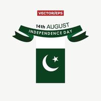 célébration de la fête de l'indépendance du pakistan, 14 août fond d'illustration vectorielle ayant un ruban vert vecteur