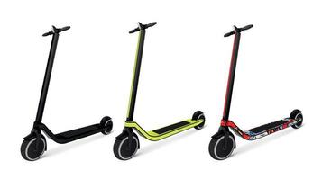 trois scooters électriques réalistes vecteur