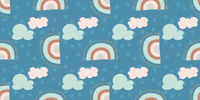 modèle sans couture avec des arcs-en-ciel, des nuages et des étoiles. joli motif sans fin pour les textiles pour enfants dans un style organique dessiné à la main. illustration vectorielle dans un style plat. vecteur