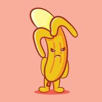 Mascotte de banane kawaii avec dessin animé isolé d'expression folle dans un style plat vecteur