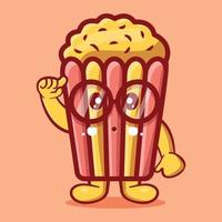 dessin animé isolé de mascotte de pop-corn de génie dans un style plat vecteur