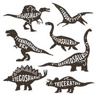 Silhouettes de dinosaures avec lettrage vecteur