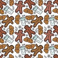 modèle sans couture avec pain d'épice de Noël et biscuits. doodle motif de nourriture sans couture de noël vecteur