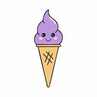 glace violette avec des yeux. crème glacée dans un cornet gaufré. belle illustration pour la couverture. vecteur