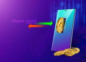 portefeuille crypto, transférer de l'argent, déposer, retirer de l'argent numérique avec un portefeuille intelligent sur smartphone.