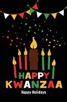 Happy kwanzaa vector illustration plate sur fond noir foncé avec des confettis. carte de conception mignonne de célébration africaine.