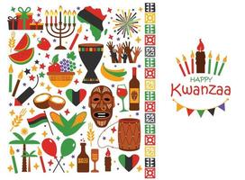collection d'illustrations vectorielles de kwanzaa heureux. symboles de vacances sur fond blanc. illustration vectorielle.