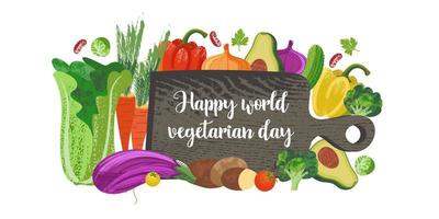 bonne journée mondiale végétarienne. illustration vectorielle avec des textures uniques dessinées à la main. vecteur