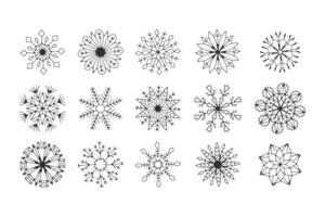 ensemble de flocons de neige d'hiver, conception de chutes de neige de noël pour les salutations de vacances et emballage et carte d'impression vecteur