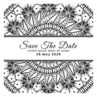 réservez la date avec la fleur de mehndi. décoration en ornement oriental ethnique, doodle. vecteur