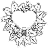 fleur de mehndi avec cadre en forme de coeur. décoration en ornement oriental ethnique, doodle. vecteur