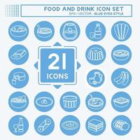 jeu d'icônes nourriture et boisson - style yeux bleus - illustration simple, trait modifiable vecteur