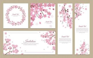 ensemble de cartes de voeux, bannières et carte d'invitation avec des fleurs de fleurs de sakura vecteur