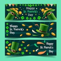 chapeau de saint patrick avec ensemble de bannières de pièces d'or vecteur