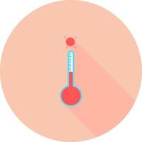 thermomètre de météorologie celsius ou fahrenheit mesurant la chaleur ou le froid, illustration vectorielle. équipement de thermomètre indiquant le temps chaud ou froid. thermomètre médical en icône de cercle avec de longues ombres. vecteur