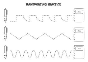 tracer des lignes avec un joli stylo et une feuille de papier. pratique de l'écriture. vecteur