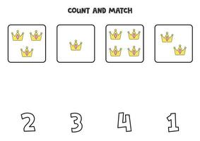 jeu de comptage avec des couronnes jaunes. feuille de calcul mathématique. vecteur