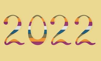Inscription calligraphique 2022 aux couleurs tendance de la nouvelle année. Chiffres ombrés en 3D remplis de bandes colorées dans le style du papier découpé. illustration vectorielle vecteur