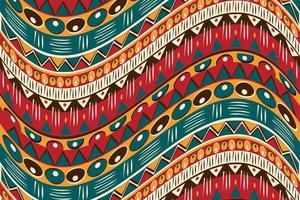 tissu imprimé africain, motif patchwork d'ornement ethnique tribal. ornement d'éléments géométriques faits à la main pour votre conception, style de mode textile afro coloré. robe portefeuille paréo, fond de tapis batik vecteur