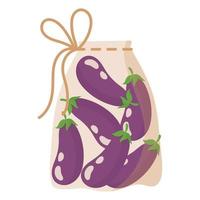 Sac écologique réutilisable en tissu transparent pour peser les aliments, les légumes et les fruits sans utiliser de sac en plastique avec aubergine. vecteur