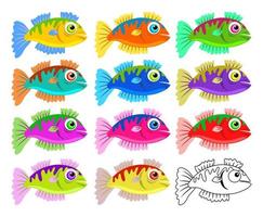 ensemble coloré de poissons d'aquarium de dessin animé vecteur